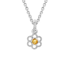 STERLING SILVER CITRINE FLOWER PENDANT NECKLACE