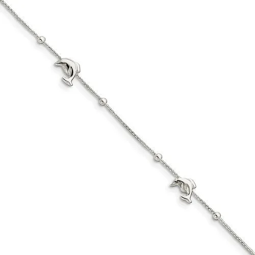 Sterling Silver Dolphin 9" Anklet With 1in Ext.