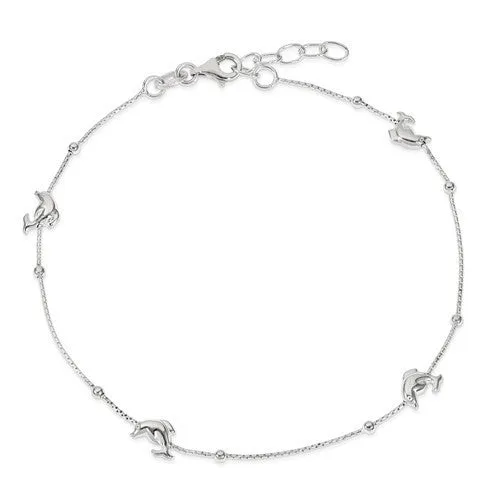 Sterling Silver Dolphin 9" Anklet With 1in Ext.