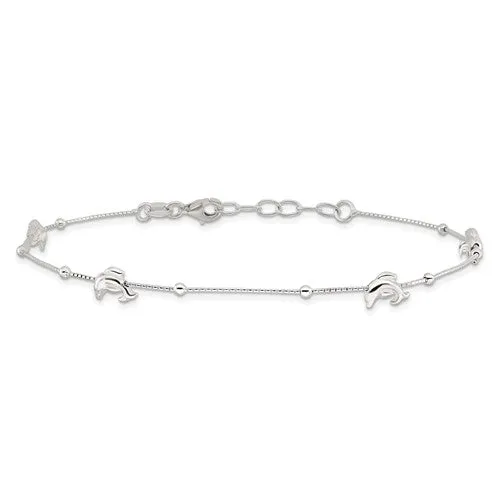 Sterling Silver Dolphin 9" Anklet With 1in Ext.