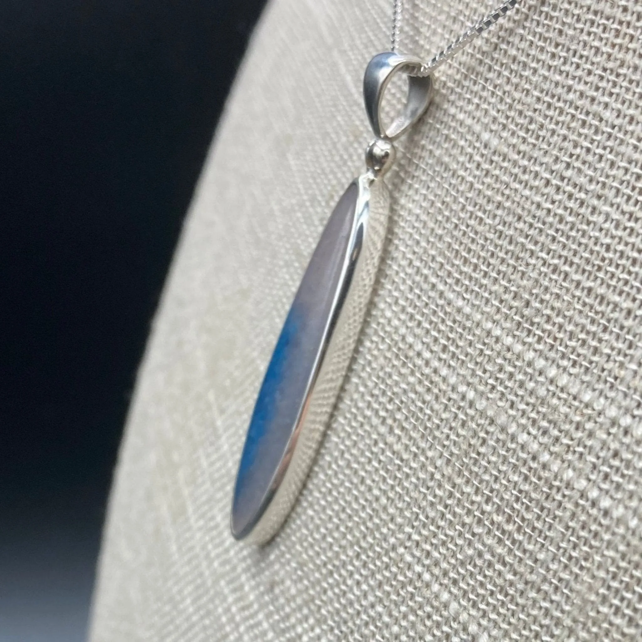 Sterling Silver Elongated Blue Dumortierite Quartz Pendant Necklace