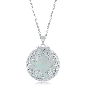 Sterling Silver Filigree with Round Created White Opal Necklace (97588)