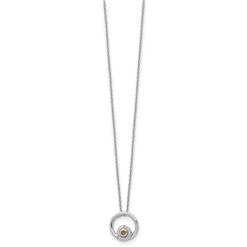 Sterling Silver White Ice Diamond and Citrine Necklace