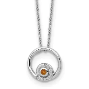 Sterling Silver White Ice Diamond and Citrine Necklace