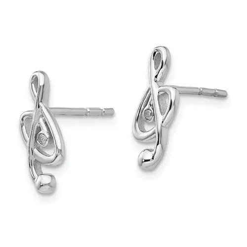 Sterling Silver White Ice Diamond Musical Post Earrings