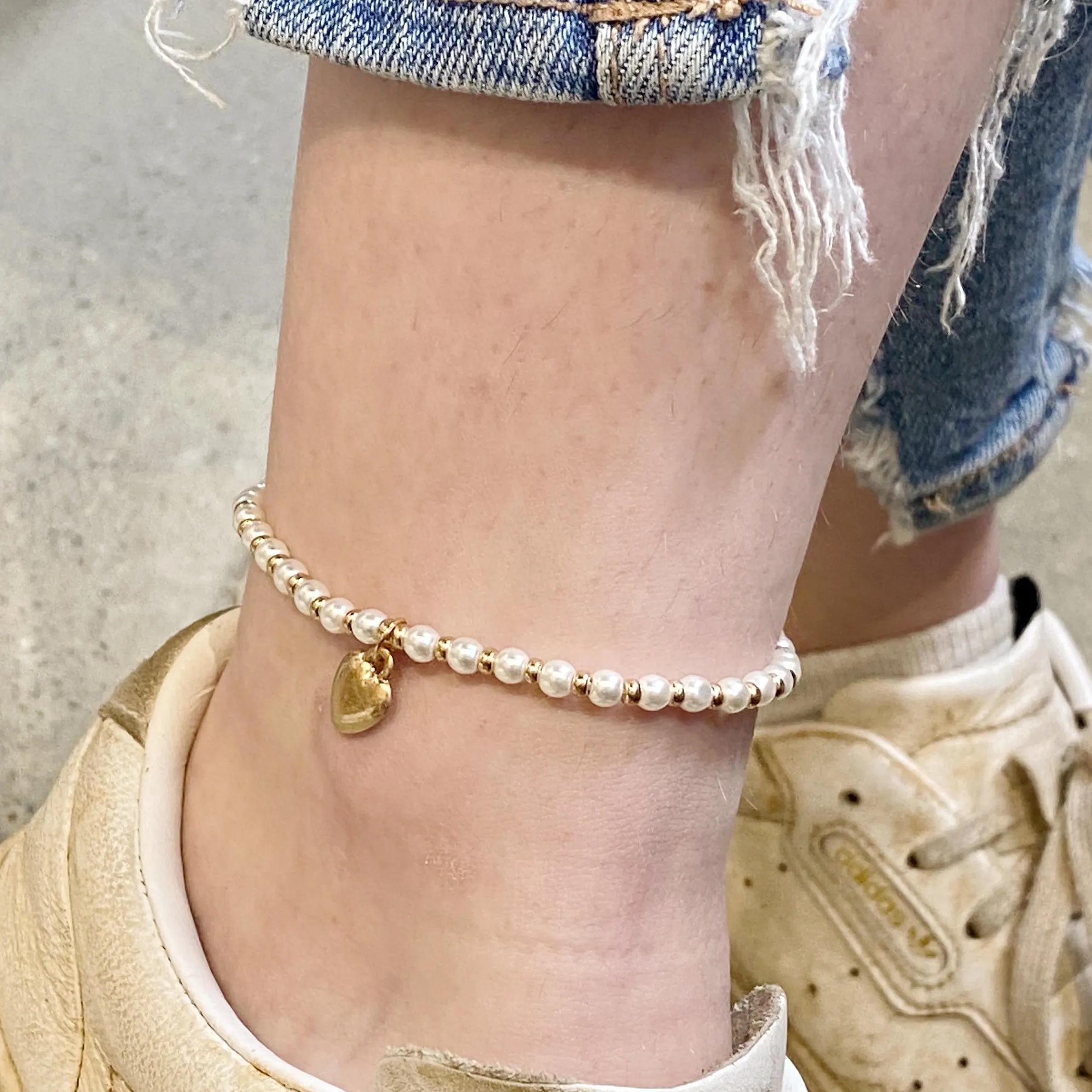 Stone Bead Heart Anklet