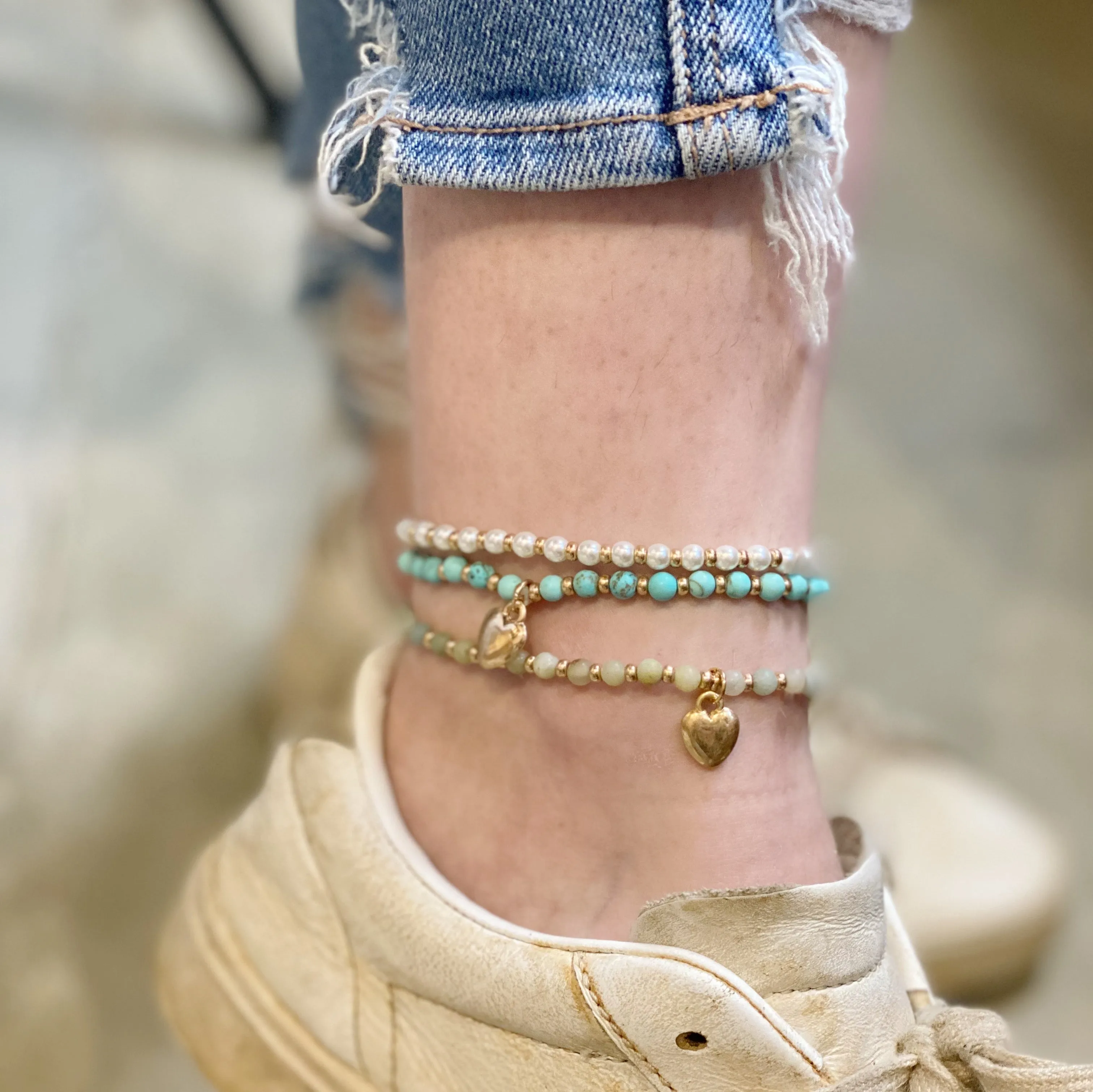 Stone Bead Heart Anklet