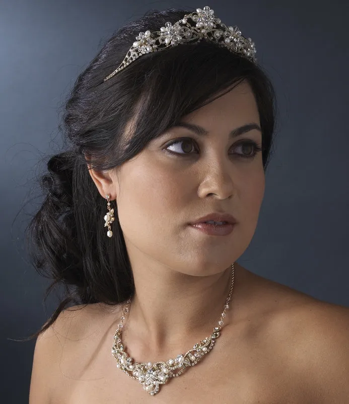 Swarovski Crystal & Freshwater Pearl Tiara Bridal Jewelry Sets