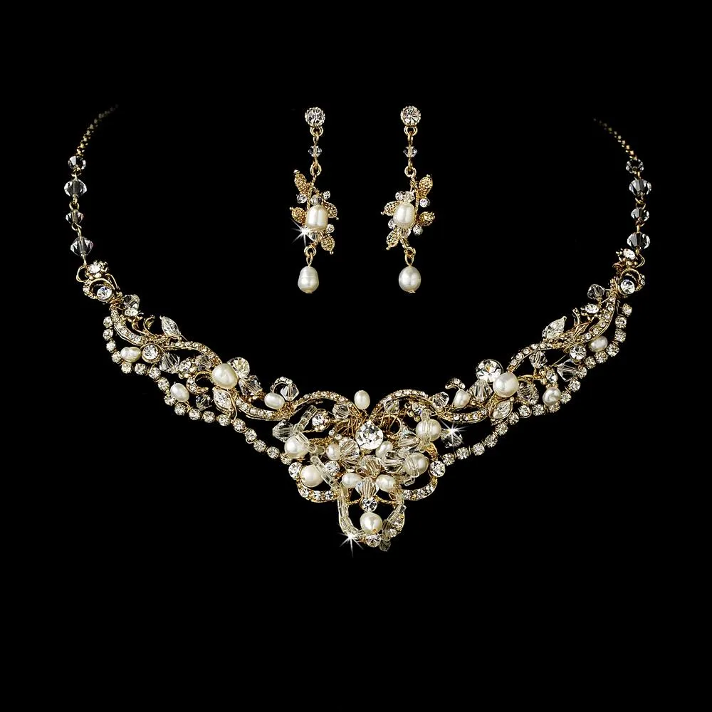 Swarovski Crystal & Freshwater Pearl Tiara Bridal Jewelry Sets