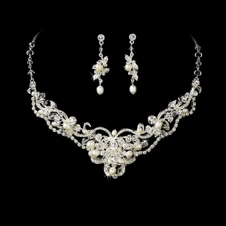 Swarovski Crystal & Freshwater Pearl Tiara Bridal Jewelry Sets