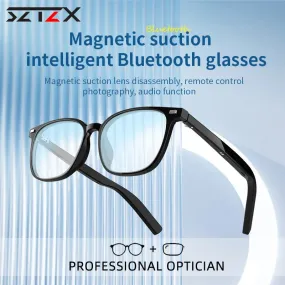 SZTZX Bluetooth Smart Magnet Clip On Prescription Glasses Men Voice Call Music Play Remote Control Camera Waterproof Sunglasses