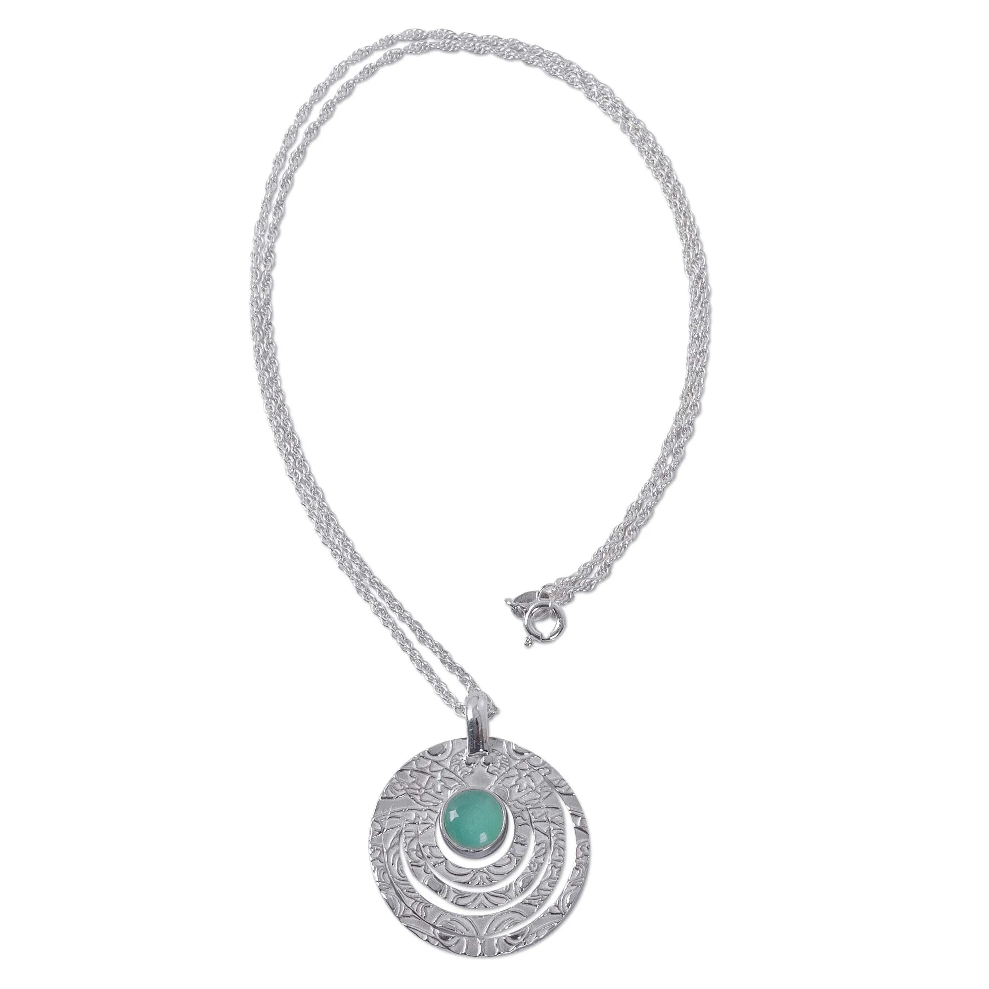 Textured Sterling Silver Handcrafted Necklace with Opal - Ancient Echo | NOVICA