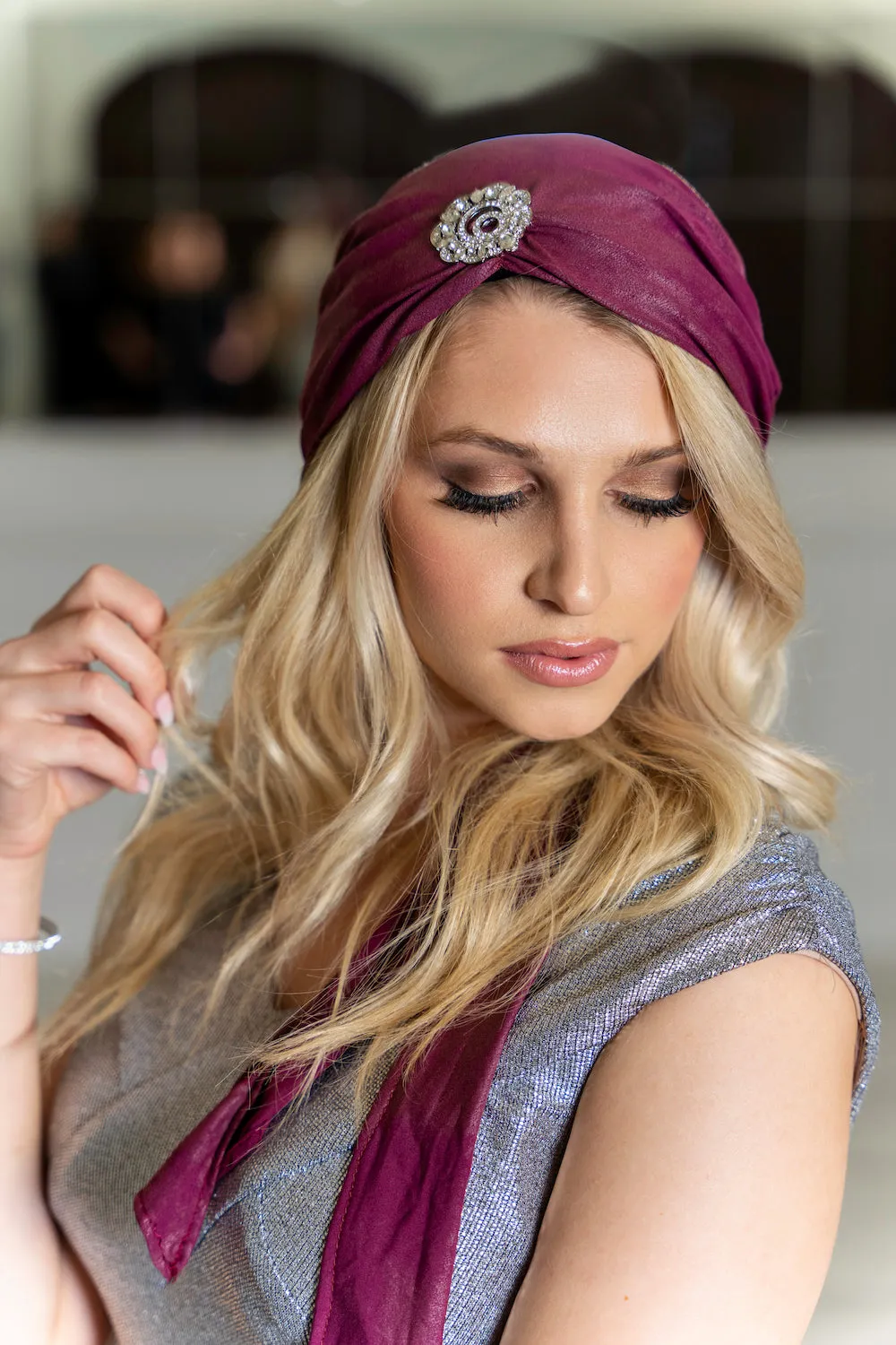 The Dina Crown⎮ Luxury Handmade Turban Crown Head Covering with Attachable Magnetic Accessory (no wrapping required)