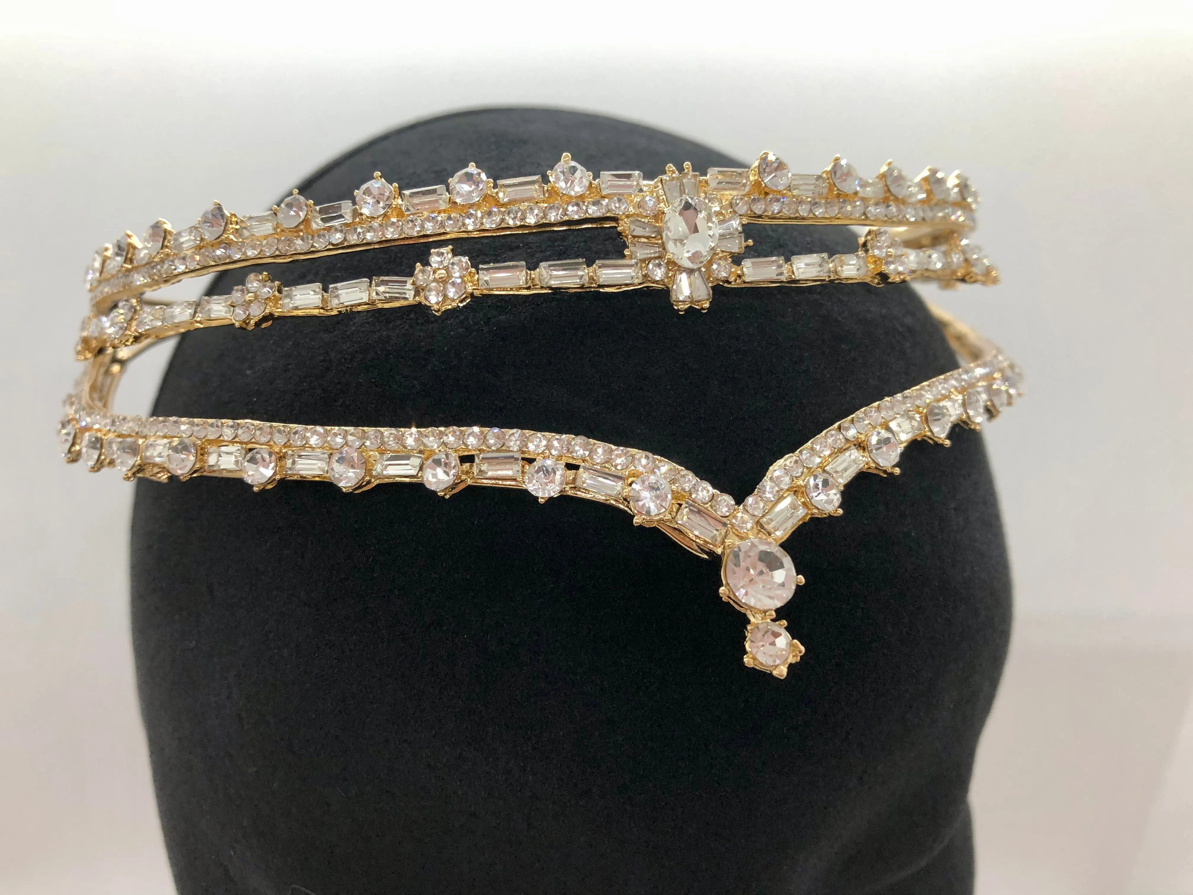 Tiara - Beautiful and Simple Crystal and Gold 2-in-1