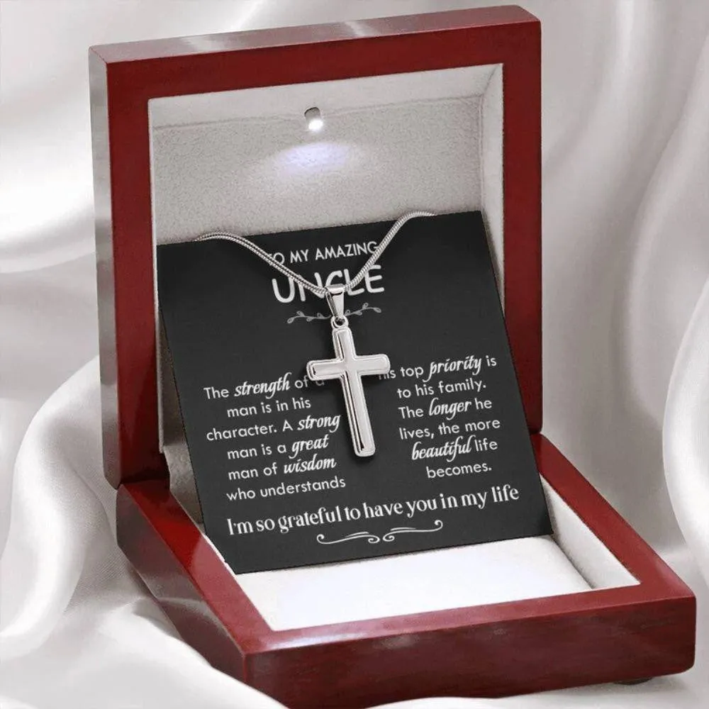 To My Amazing Uncle, Cross Necklace With Message Card, Best Uncle Necklace Gift, Father’s Day Gift For Uncle