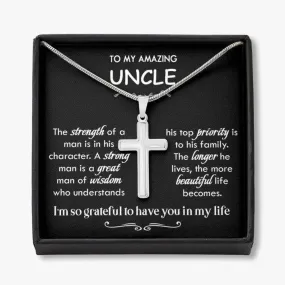 To My Amazing Uncle, Cross Necklace With Message Card, Best Uncle Necklace Gift, Father’s Day Gift For Uncle