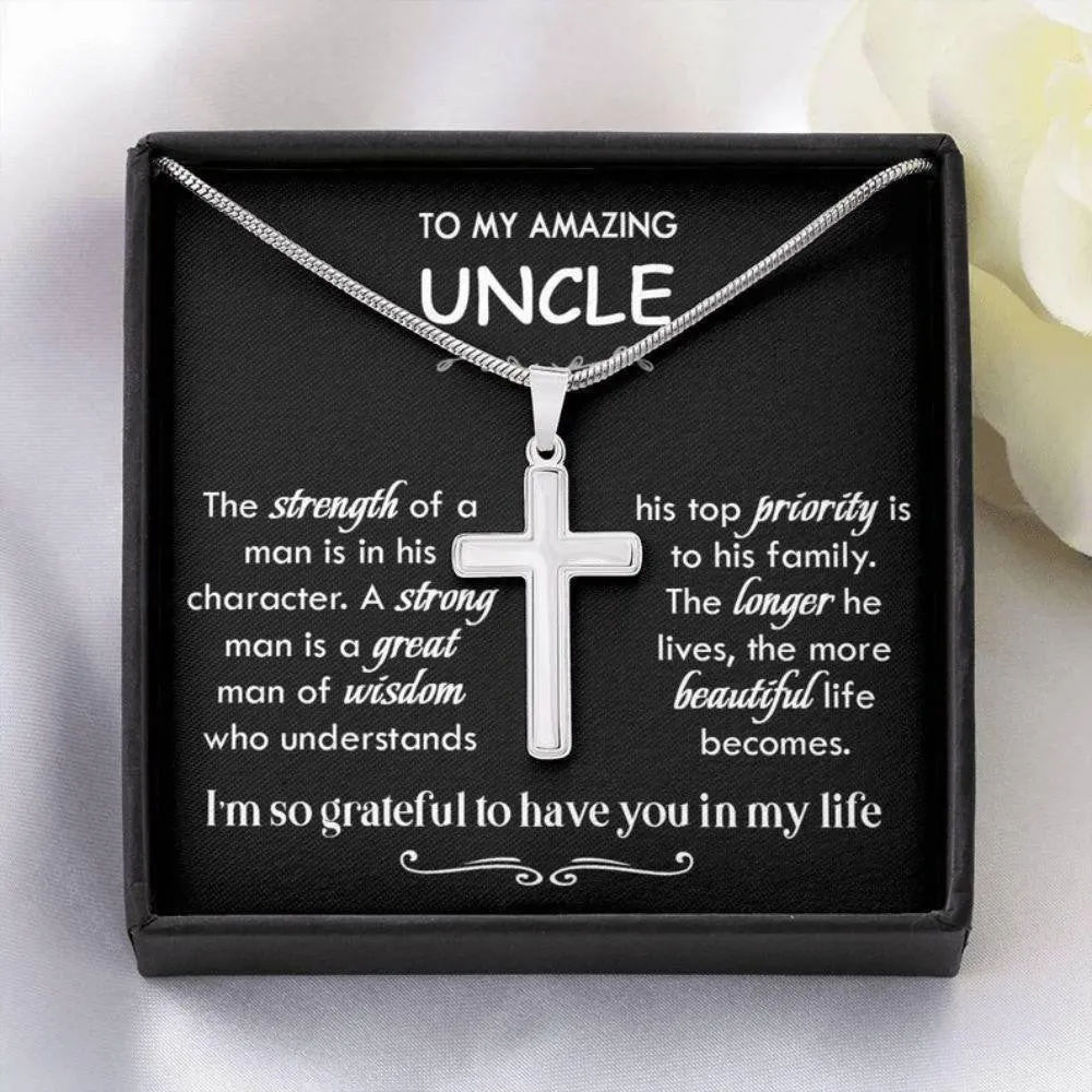 To My Amazing Uncle, Cross Necklace With Message Card, Best Uncle Necklace Gift, Father’s Day Gift For Uncle