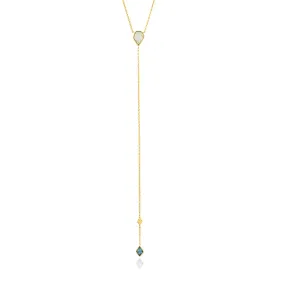 Turquoise and Kyoto Opal Gold Y Necklace