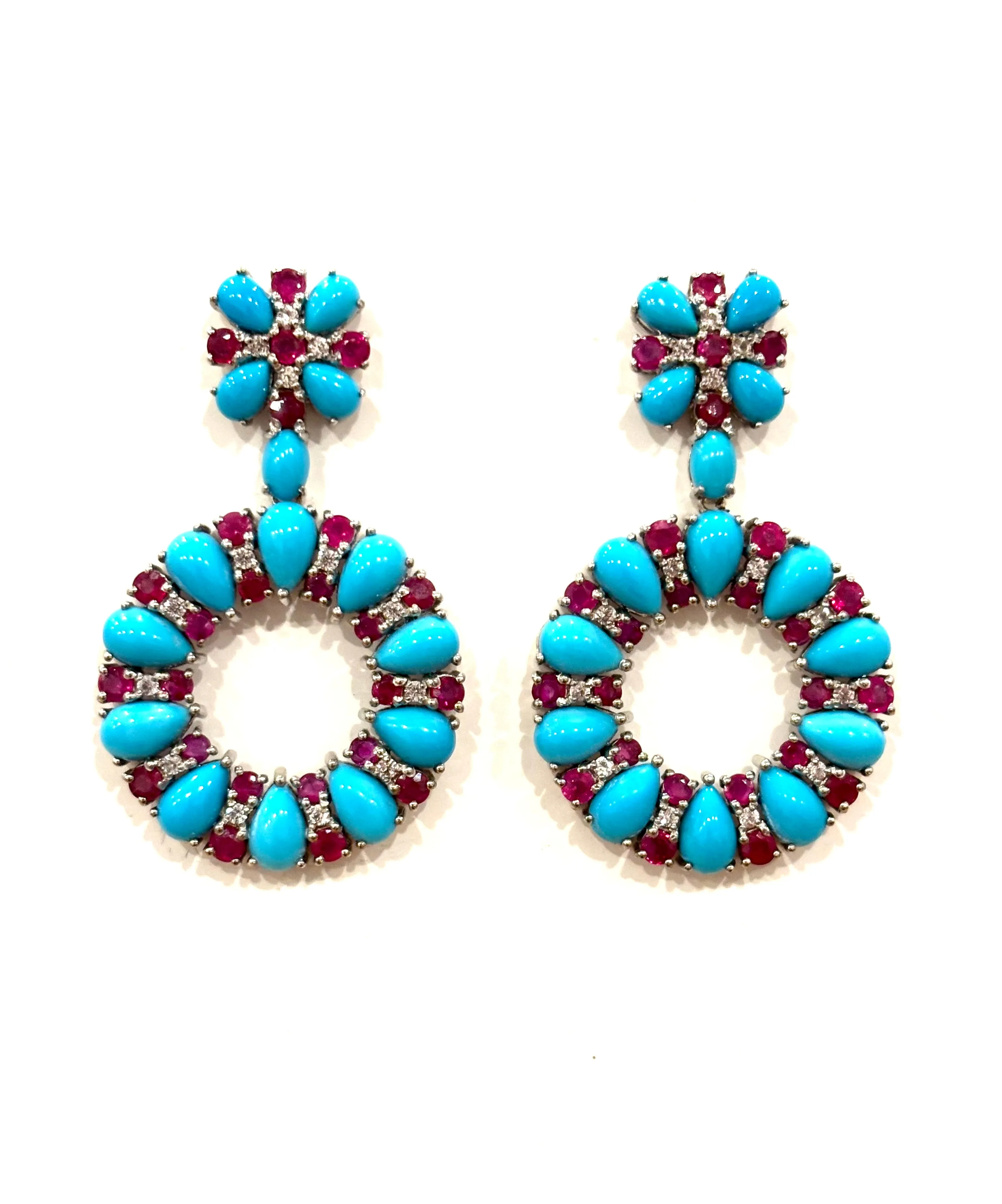 Turquoise Ruby and Diamond Earrings