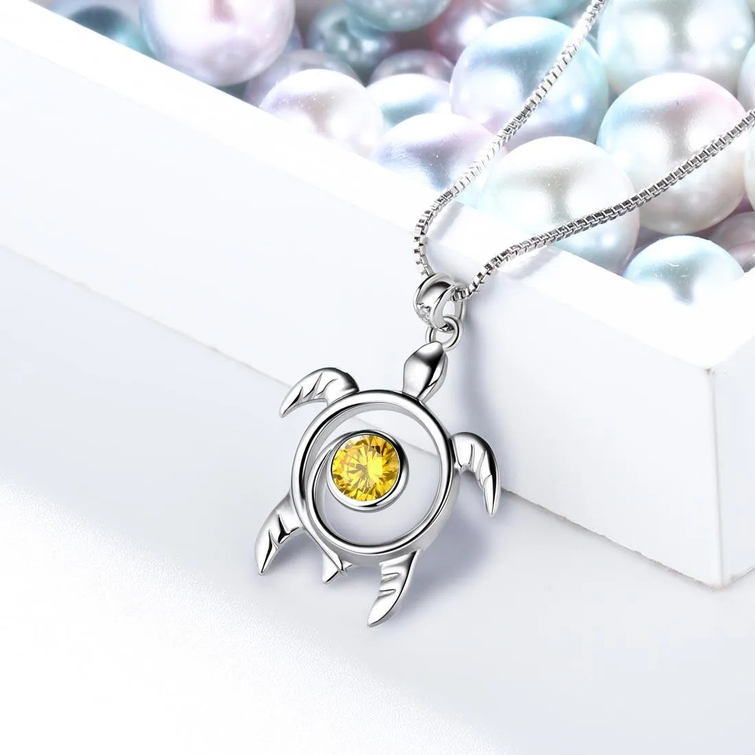 Turtle Birthstone November Citrine Necklace Pendant Women Girls Jewelry Birthday Gift