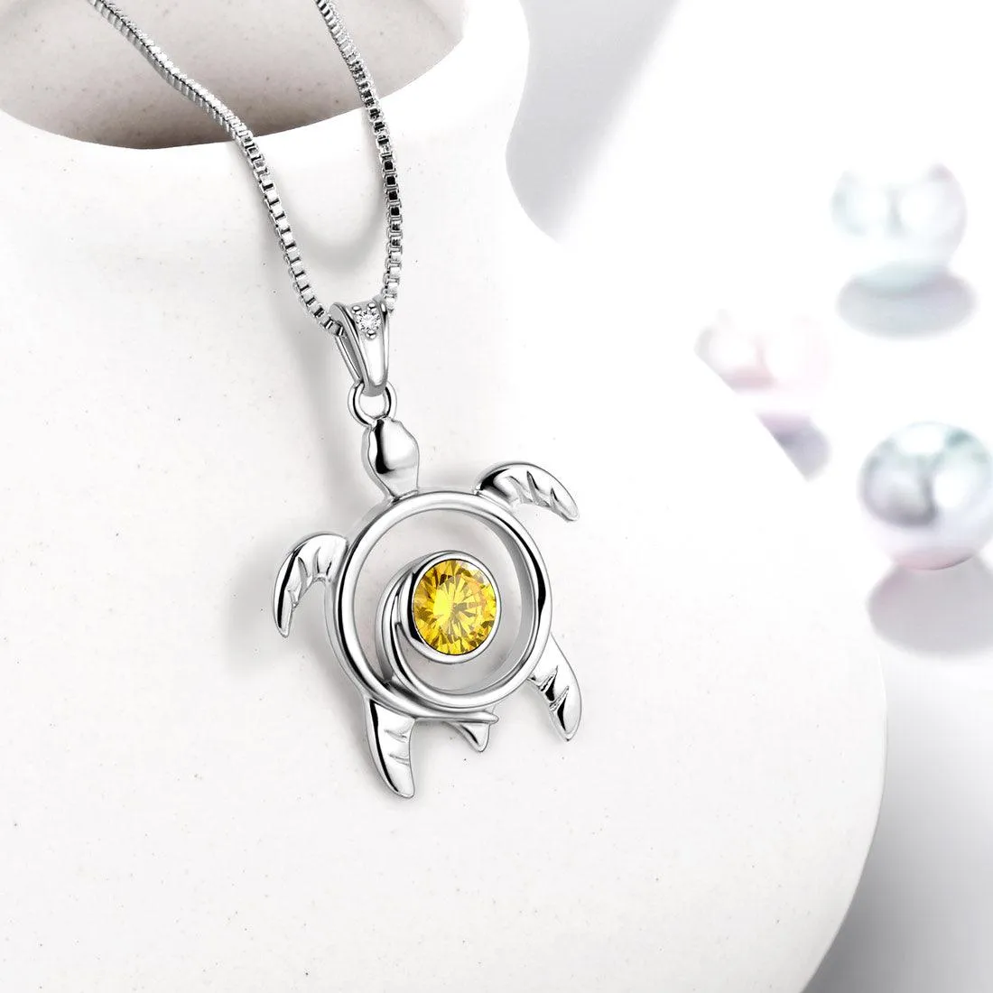 Turtle Birthstone November Citrine Necklace Pendant Women Girls Jewelry Birthday Gift