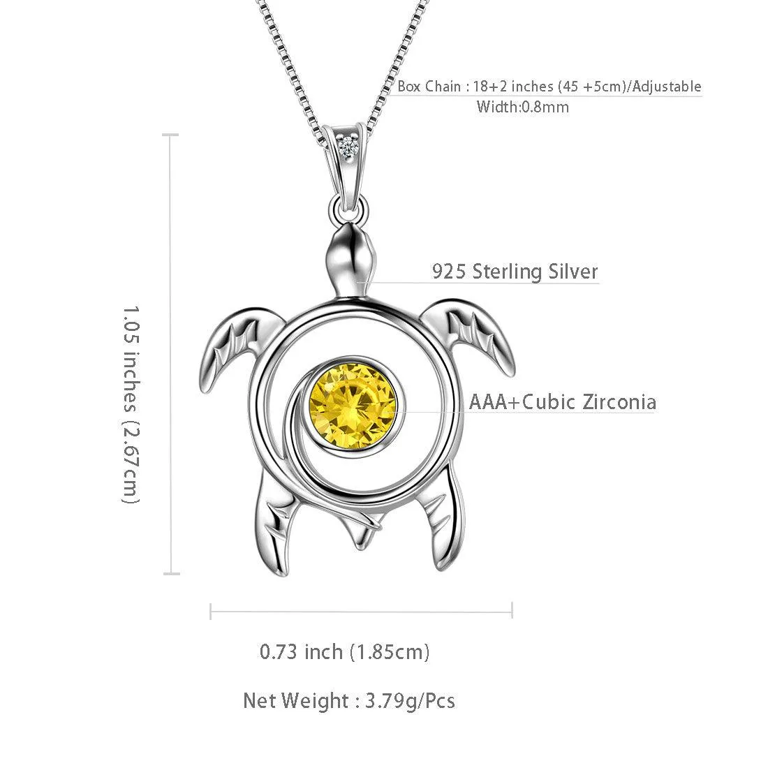 Turtle Birthstone November Citrine Necklace Pendant Women Girls Jewelry Birthday Gift