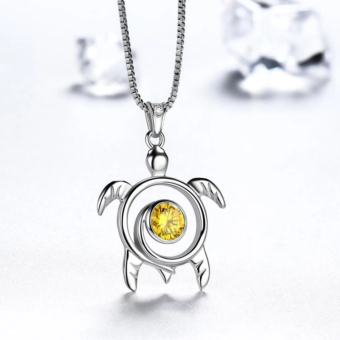 Turtle Birthstone November Citrine Necklace Pendant Women Girls Jewelry Birthday Gift