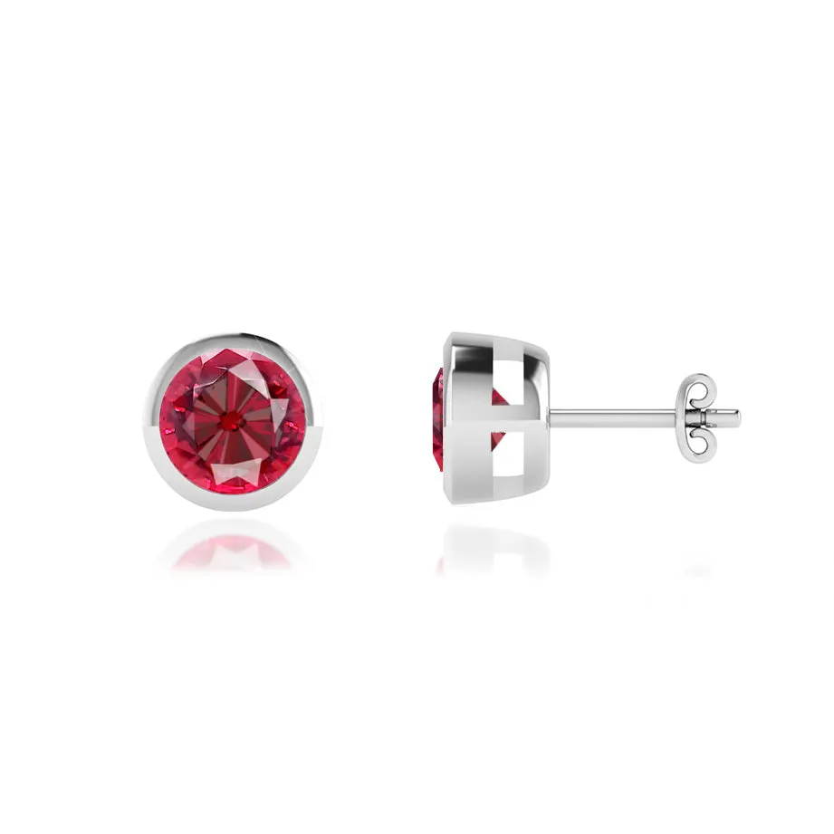 TYME - Bezel Edge Ruby Earrings 18k White Gold