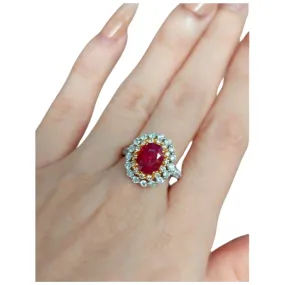 Unheated Ruby & Diamond Ring set in 750 White Gold with Cert