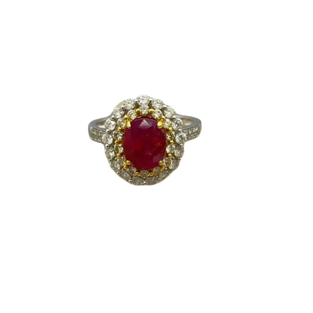 Unheated Ruby & Diamond Ring set in 750 White Gold with Cert