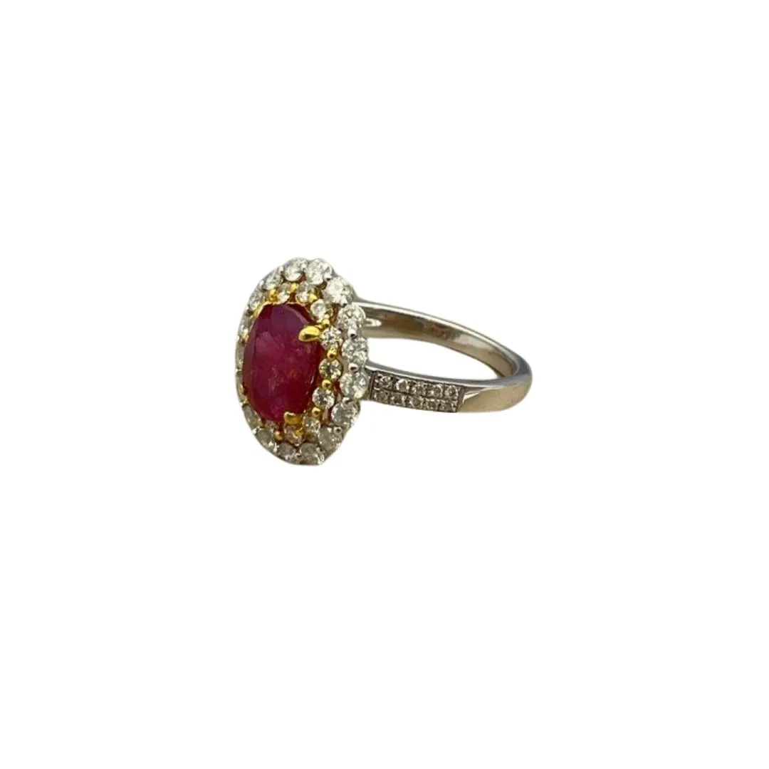 Unheated Ruby & Diamond Ring set in 750 White Gold with Cert