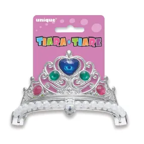 UNIQUE - Plastic Gold or Silver Jeweled Princess Tiara - 1 Pack