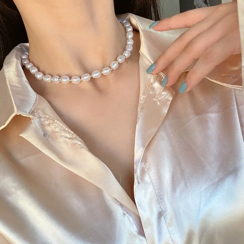 VenusFox New Fashion Elegant White Pearl Choker Necklace Cute Double Layer Chain Pendant For Women Jewelry Girl Gift