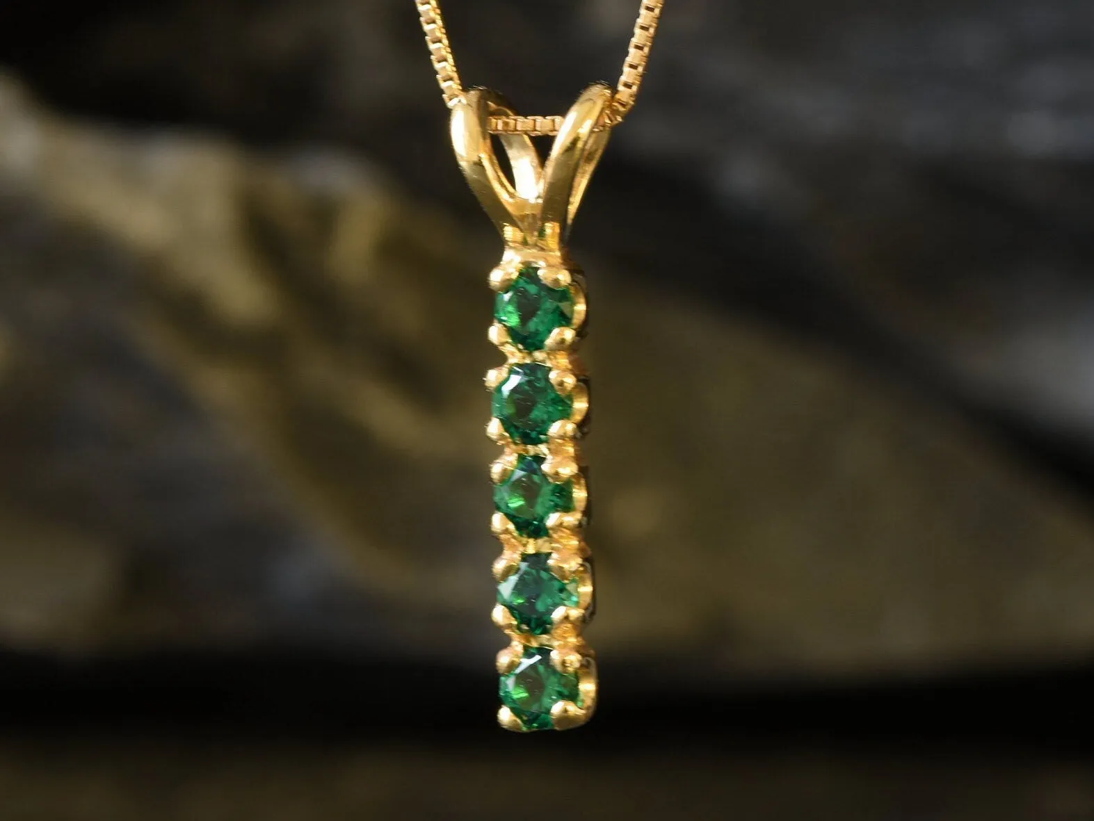 Vertical Emerald Pendant - Gold Emerald Necklace, Green Gemstone Pendant