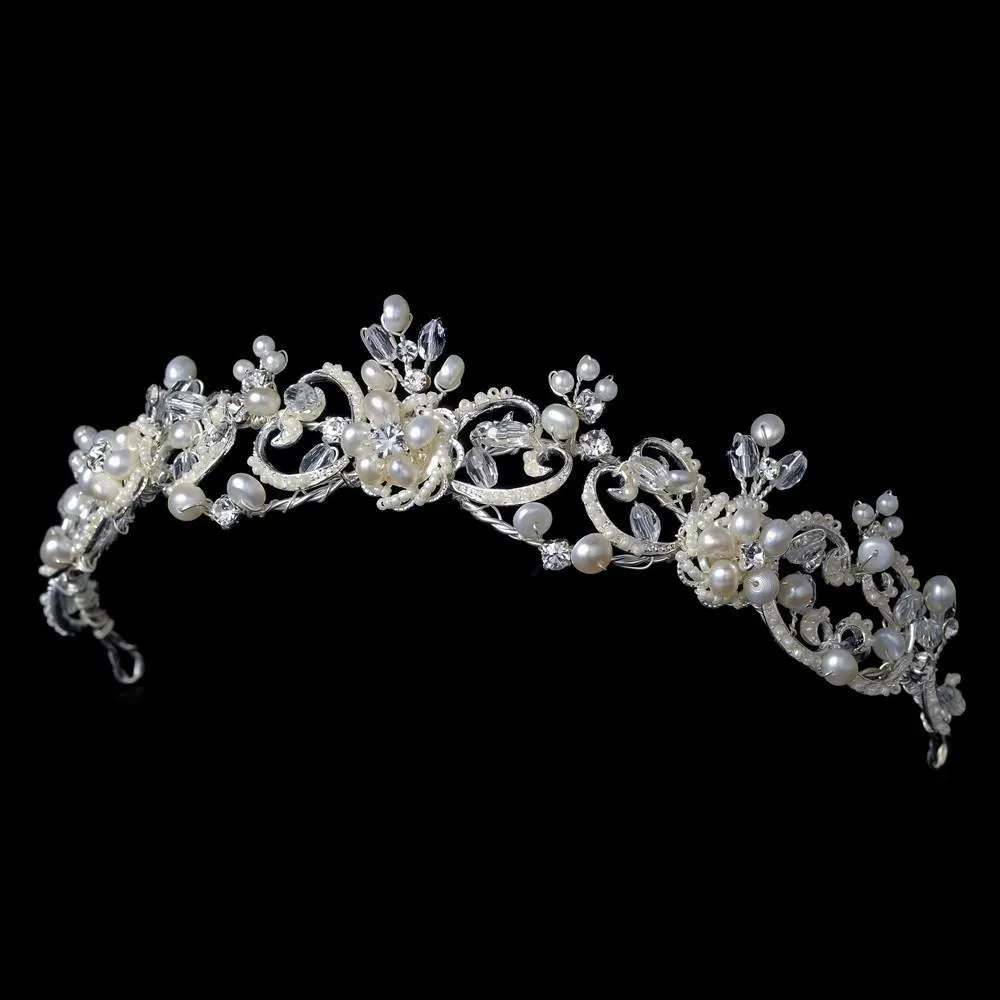 Victorian Vintage Freshwater Pearl & Swarovski Crystal Bridal Tiara