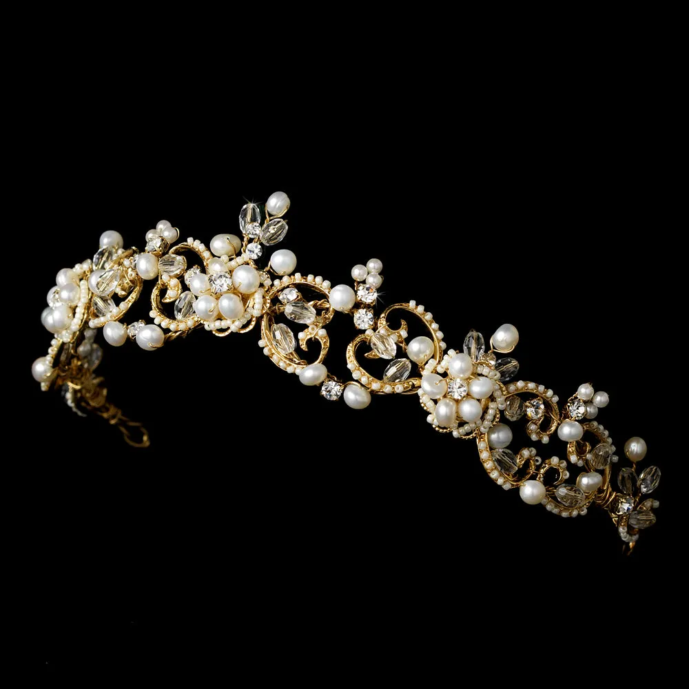 Victorian Vintage Freshwater Pearl & Swarovski Crystal Bridal Tiara