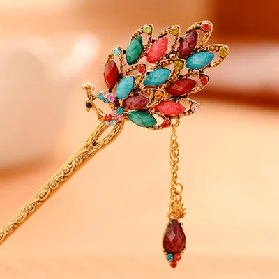 Vintage Chinese Ancient Classical Lady Styling Tools Wedding Hair Accessories Peacock Hair Sticks Butterfly Hairpins Tiara Hair Jewelry