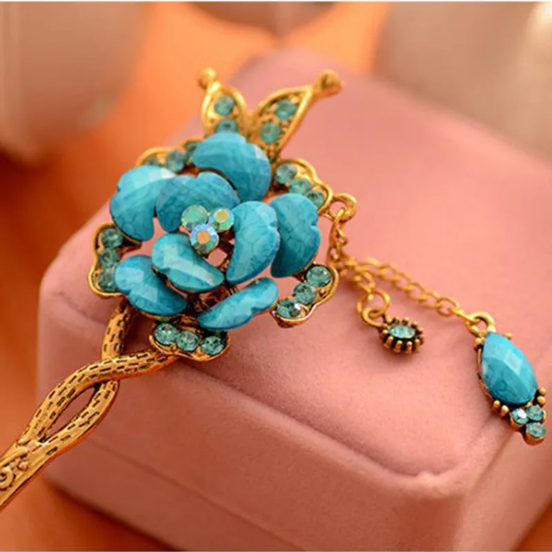 Vintage Chinese Ancient Classical Lady Styling Tools Wedding Hair Accessories Peacock Hair Sticks Butterfly Hairpins Tiara Hair Jewelry