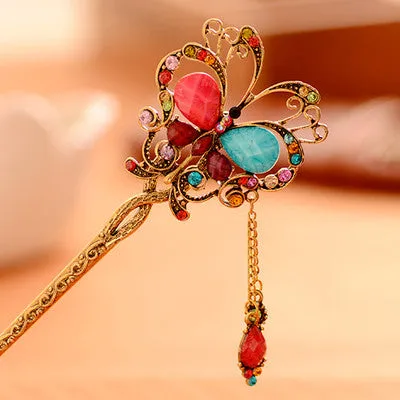 Vintage Chinese Ancient Classical Lady Styling Tools Wedding Hair Accessories Peacock Hair Sticks Butterfly Hairpins Tiara Hair Jewelry