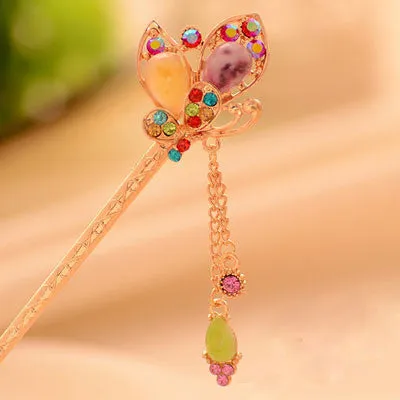 Vintage Chinese Ancient Classical Lady Styling Tools Wedding Hair Accessories Peacock Hair Sticks Butterfly Hairpins Tiara Hair Jewelry