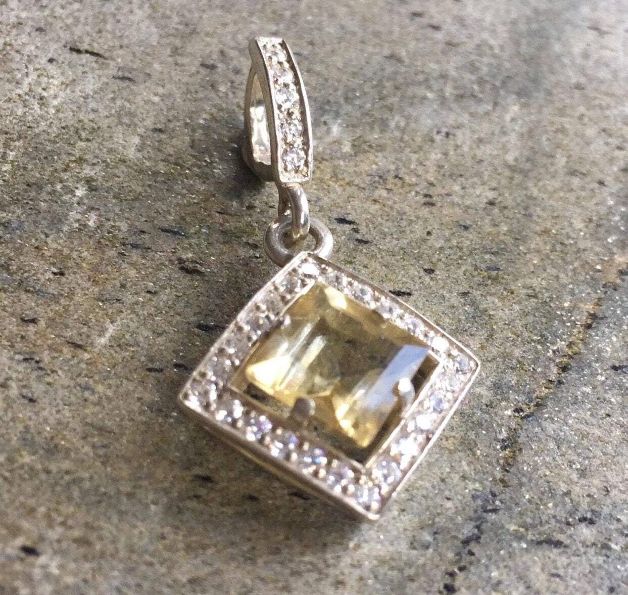 Vintage Citrine Necklace - Genuine Citrine Necklace - Princess Cut Yellow Pendant