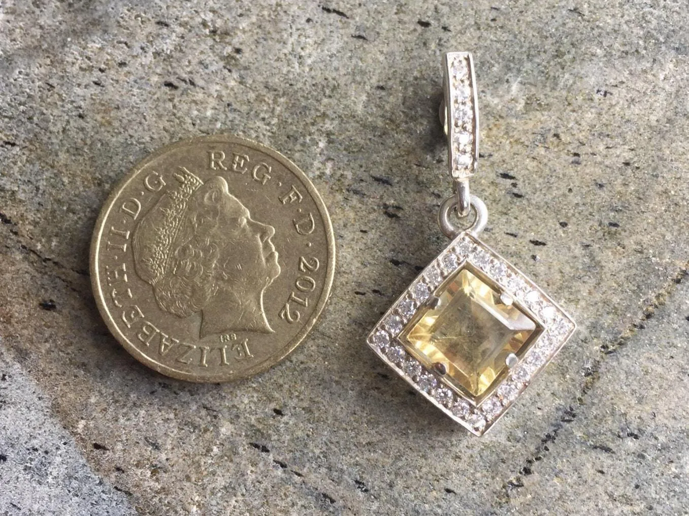 Vintage Citrine Necklace - Genuine Citrine Necklace - Princess Cut Yellow Pendant