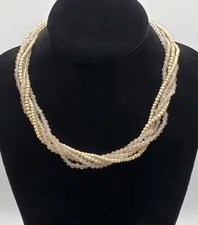 Vintage Shell and Rose Quartz 5 Strand Beaded Necklace - 18"