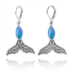 Whale Tail Earrings with Blue Opal