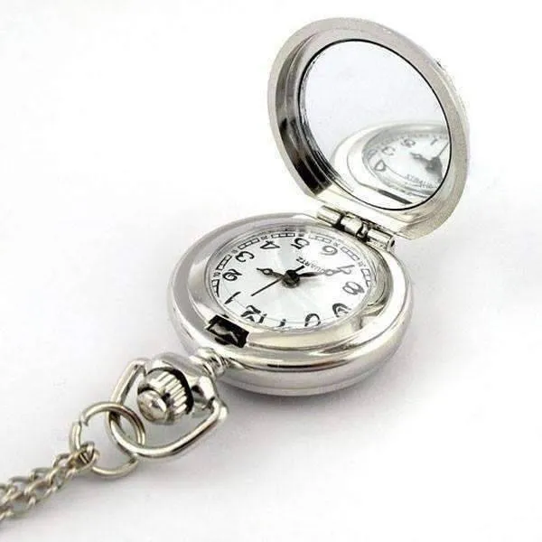 White Pearl Flower Vintage Style Mini Pocket Watch Necklace For Woman