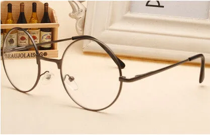 Women Vintage Glasses Frame Plain Mirror Big Round Metal Optical Frame For Girl Eyeglass Clear Lens oculos feminino de grau AL-2