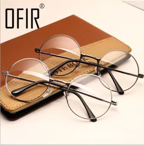 Women Vintage Glasses Frame Plain Mirror Big Round Metal Optical Frame For Girl Eyeglass Clear Lens oculos feminino de grau AL-2