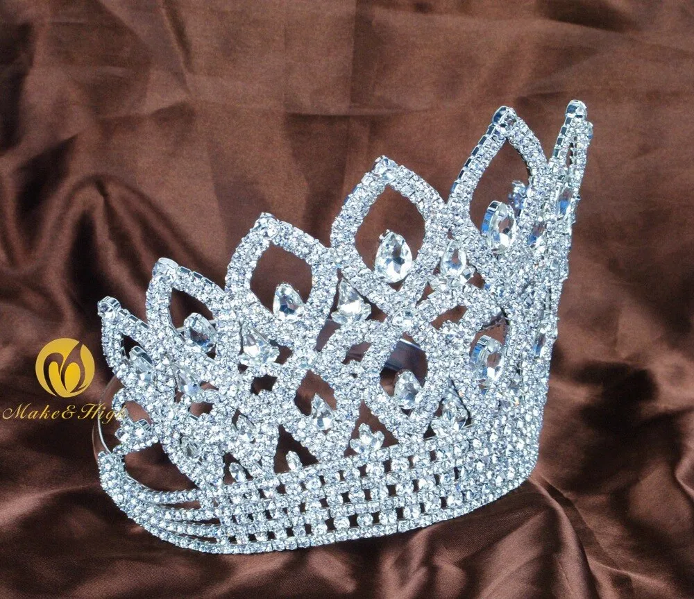 World Beauty Pageant Large 6.5" Tiara Crown Austrian Rhinestone Crystal