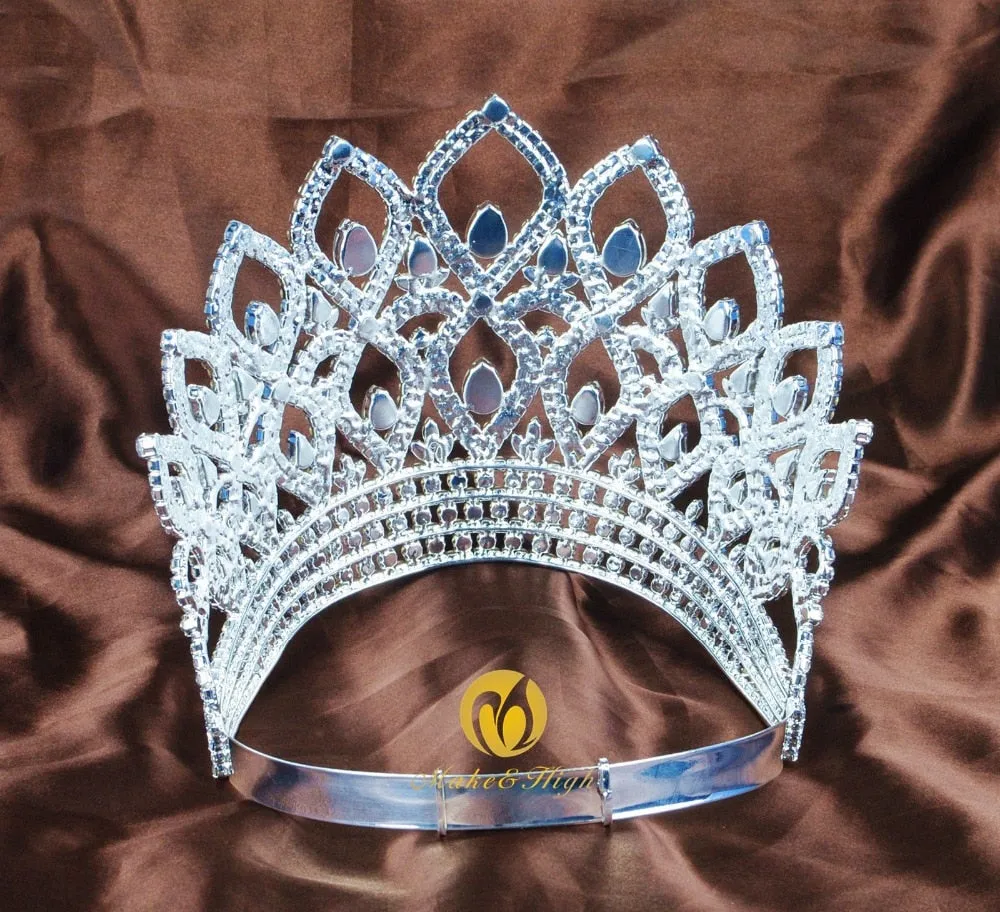 World Beauty Pageant Large 6.5" Tiara Crown Austrian Rhinestone Crystal